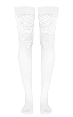 White Lace Top Fishnet Hold Up Stockings