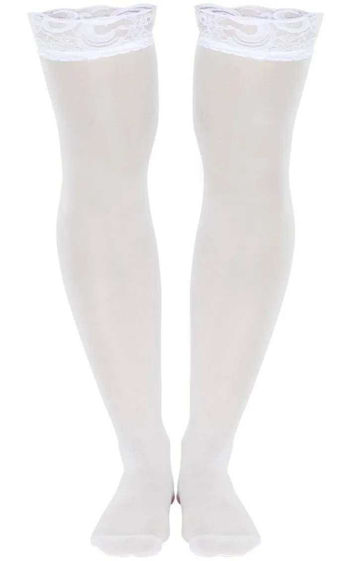 White Lace Top Sheer Hold Up Stockings