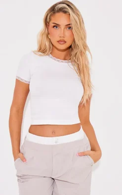 White Lace Trim Light Seamless T-shirt