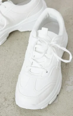 White Lace Up Chunky Sole Sneakers