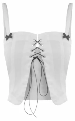 White Lace Up Detail Denim Crop Top