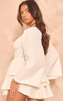 White Lace Up Front Longsleeve Romper