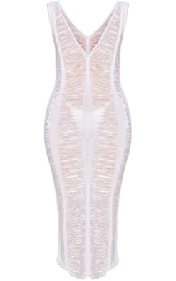 White Laddering Crochet Glitter Maxi Dress