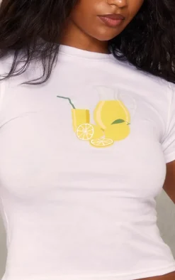 White Lemonade Print Graphic Fitted Shirt