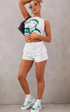 White Lightweight Low Rise Cargo Shorts