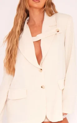 White Linen Look Buckle Detail Blazer