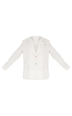 White Linen Look Buckle Detail Blazer