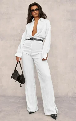 White Linen Look Drape Jumpsuit