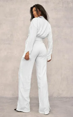 White Linen Look Drape Jumpsuit