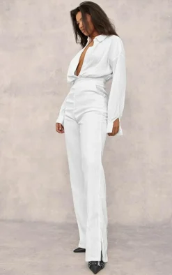White Linen Look Drape Jumpsuit