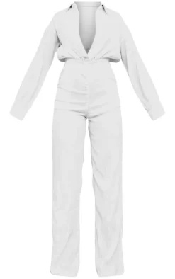White Linen Look Drape Jumpsuit