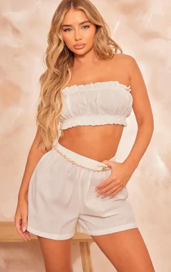 White Linen Look Floaty Shorts