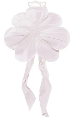 White Linen Look Floral Diamante Tie Back Crop Top