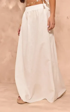 White Linen Look Low Rise Floaty Maxi Skirt