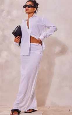 White Linen Look Maxi Skirt