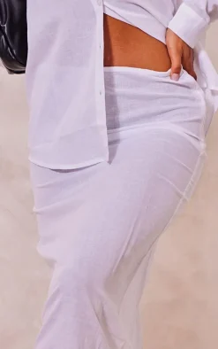 White Linen Look Maxi Skirt