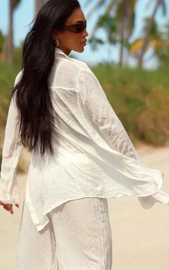 White Linen Look Oversized Beach Shirt