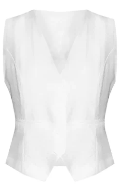 White Linen Look Oversized Vest