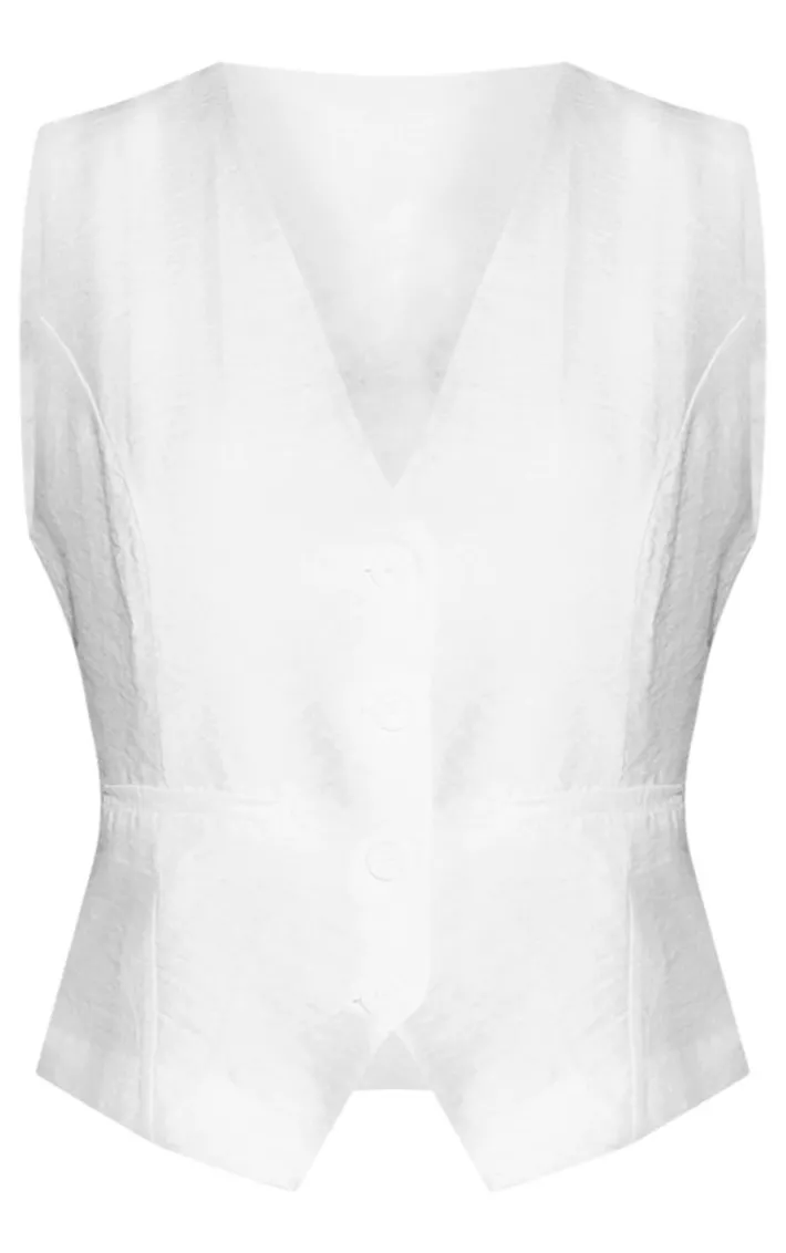 White Linen Look Oversized Vest