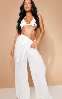 White Linen Look Palazzo Beach Pants