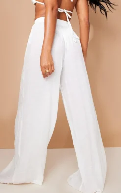 White Linen Look Palazzo Beach Pants