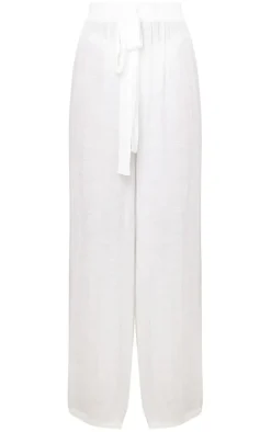 White Linen Look Palazzo Beach Pants