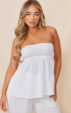 White Linen Look Peplum Bandeau Top