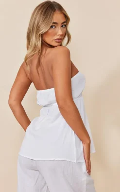 White Linen Look Peplum Bandeau Top