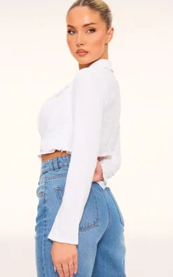 White Linen Look Ring Detail Shirt