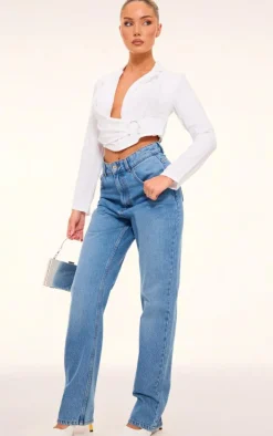 White Linen Look Ring Detail Shirt