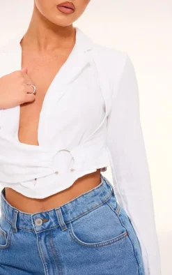 White Linen Look Ring Detail Shirt