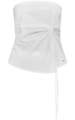 White Linen Look Ruched Longline Bandeau Top