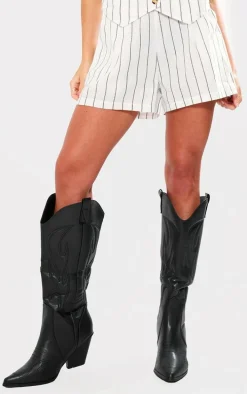 White Linen Look Striped Tailored Floaty Shorts