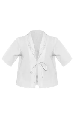 White Linen Look Tie Front Shirt