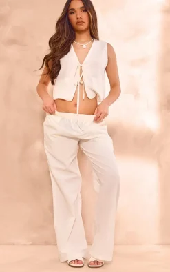 White Linen Look Wide Leg Pants