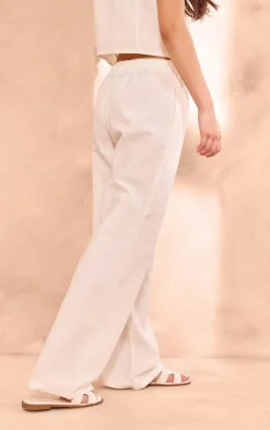 White Linen Look Wide Leg Pants
