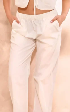 White Linen Look Wide Leg Pants