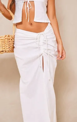 White Linen Ruched Maxi Skirt