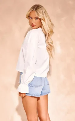 White Long Frill Sleeve Tie Blouse