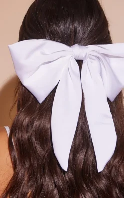 White Long Satin Hair Bow