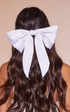 White Long Satin Hair Bow