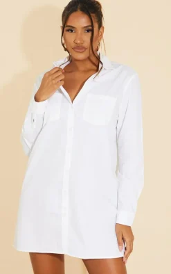 White Long Sleeve Button Shirt Dress