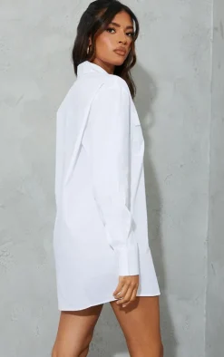 White Long Sleeve Pocket Detail Shirt Dress