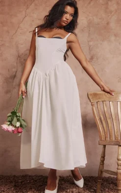 White Longline Corset Contrast Cup Detail Midaxi Dress