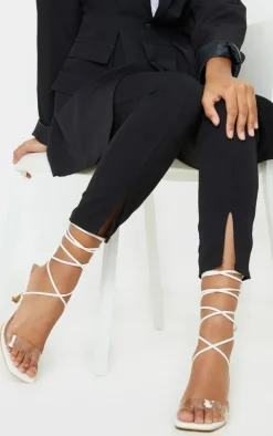 White Low Heel Clear Strap Ankle Tie Sandal