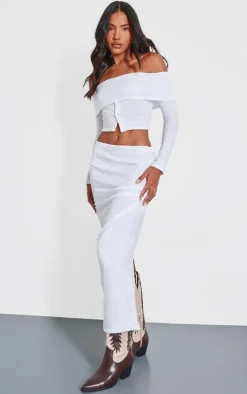 White Low Rise Maxi Skirt
