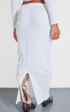 White Low Rise Maxi Skirt