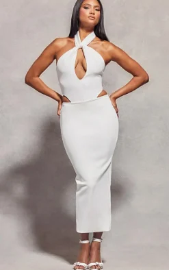 White Low Rise Midi Skirt