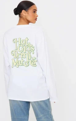White Matcha Graphic Oversized Long Sleeve T Shirt