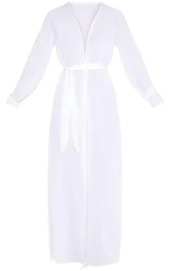 White Maxi Belted Beach Kimono